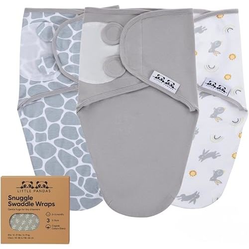 Bedtime Essentials – 3-Pack Organic Cotton Swaddle Set with Velcro for Newborns 0–3 Months, Oeko-TEX® Certified, Soft Sleep Sacks for Baby Girls & Boys, Gift-Ready Swaddling Blankets