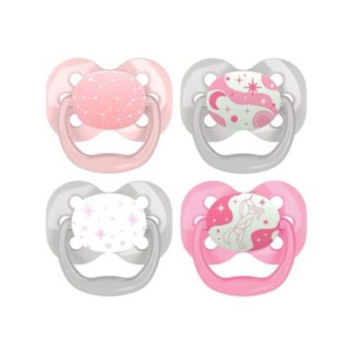 Advantage Symmetrical Pacifier, Pink, 4 Pack, 0-6m