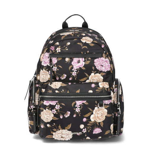 Madden NYC 18.5" Women's Dome Backpack with Front Pocket and Removable Pouch, Dark Floral