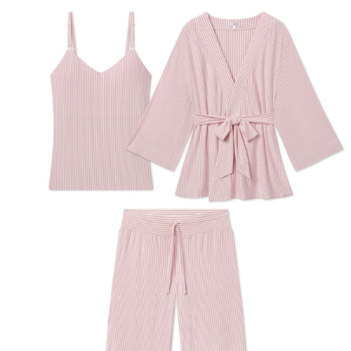 LAKE | Women | DreamModal Pajamas | Carnation Pencil Stripe Maternity Kimono Bundle