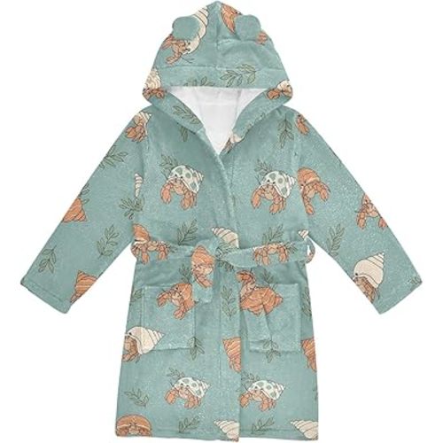 Toddler Baby Hooded Bathrobe for Boys Girls Soft Plush Bath Towel Robe with 2 Pockets for 2-12 Years