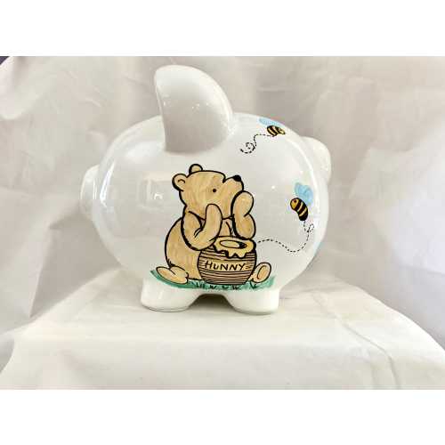 Classic Pooh Bear Large Personalized Hand Painted Piggy Bank Newborn Baby Boy- Baby Girl -1st Birthday-Baby Shower- Gift-Nursery decor
