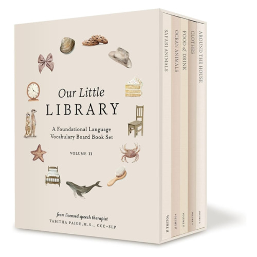 Our Little Library Vol. 2: First 100 Words Board Book Box Set, including Ocean Animals, Safari Animals, Food and Drink, Clothes, and Around the House (Tabitha Paige Children's Book Series)