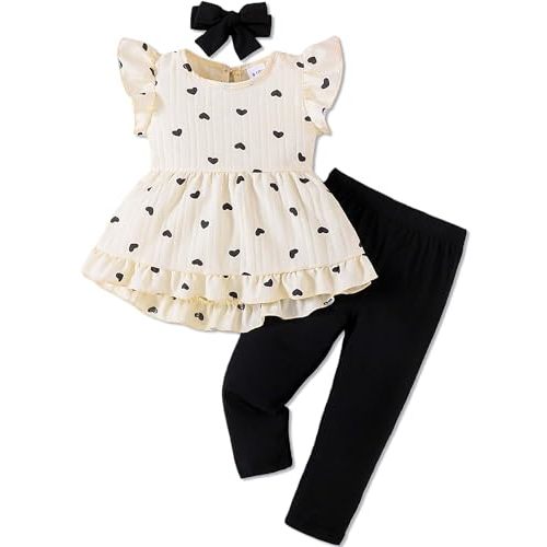 Toddler Baby Girl Clothes Infant Girl Outfits Fall Ruffle Floral T-Shirt Top Pants Set Winter Spring Clothes