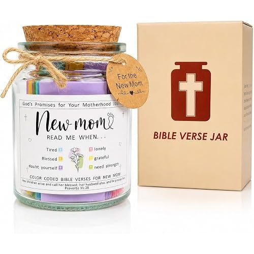 New Mom Gifts - Bible Verse Jar with 90 Color Coded Scripture Cards