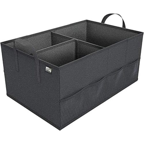 MIU COLOR Trunk Organizer for Car, Car Organizer, 8 Mesh Pockets Trunk Organizer for SUV, Non-Slip Bottom, Storage Organizer for Sedans, Van, Jeep, Grocery, 2 Compartments, Black 22"x13"x11"