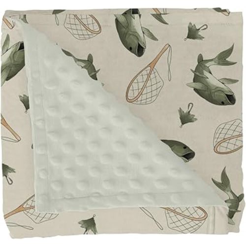 Gone Fishing Baby Blankets for Girl Boy Vintage Bass Fishes Net Lake Soft Mink with Dotted Backing Double Layer Swaddle Receiving Blanket for Toddler Nursery Fishing Lovers Gift Bed Blanket 30x40