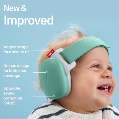 Alpine Muffy Baby Comfort - Protects Hearing for Babies and Toddlers - CE & ANSI Certified - Unique Headband for Safe fit & Comfort - Multi-adjustable for Ages 3-48 Months, 24dB Sound Reduction, Green