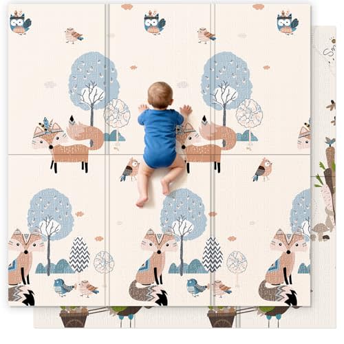 UANLAUO Foam Play Mat for Baby - Foldable Play Mats for Floor 59" x 59" Thick Foam Mats for Kids Reversible Educational Crawling Mat for Infants 6-12 Months & Toddlers, Easy Clean Playmat