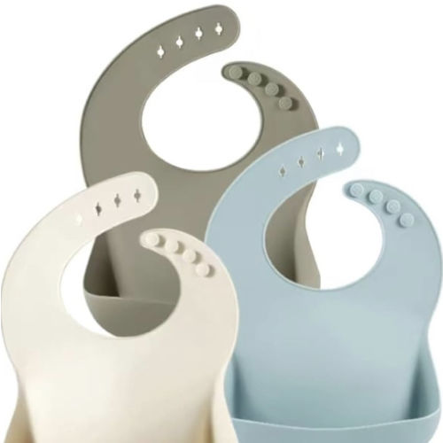 PandaEar Set of 3 Silicone Baby Bibs Waterproof, Soft, Unisex, 10-72 Months