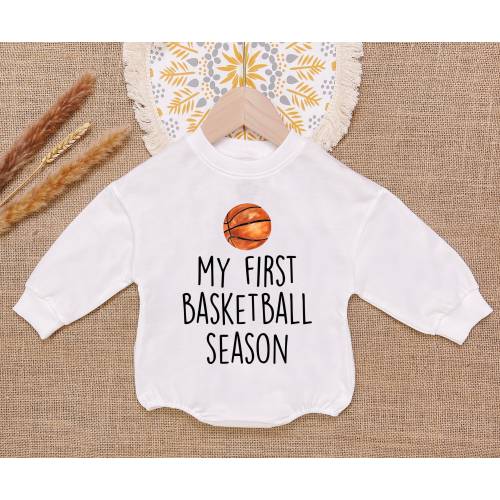 My First Basketball Season Baby Romper Sweatshirt, Basketball Romper, Basketball Baby Shower, Newborn Outfit