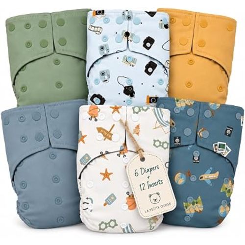 LA PETITE OURSE 6 One Size Printed Snap Cloth Diaper