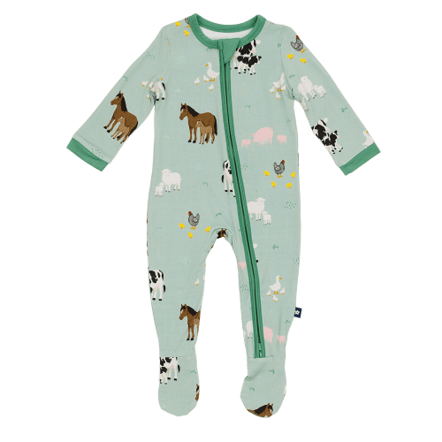 Larkspur Baby | Romper Pajamas | Zip Footie in Farm Animals
