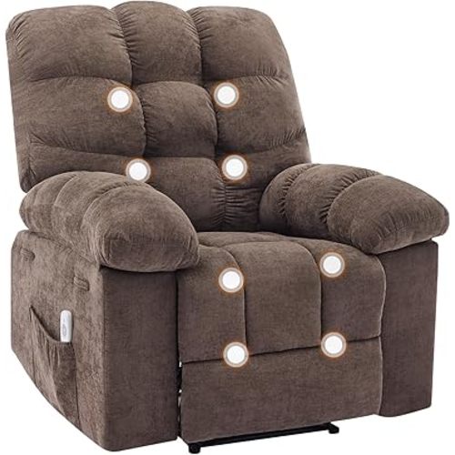 Massage Recliner Nursery Chair with Heat, Overstuffed Ergonomic Glider Recliner with Remote Control, Side Pockets & Breathable Fabric for Bedroom & Living Room
