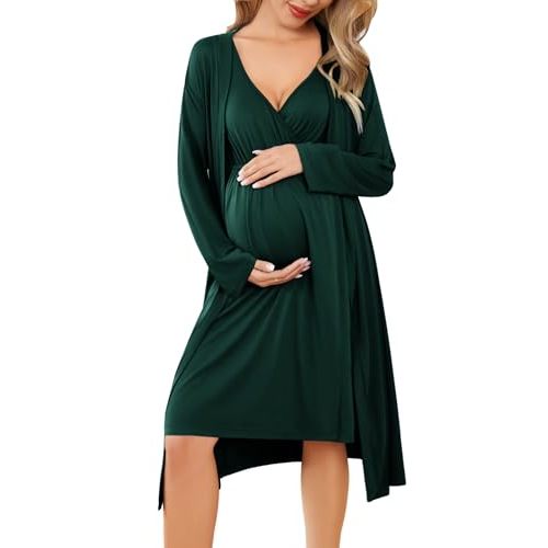 Ekouaer Maternity Nursing Gown and Robe Set Labor Delivery Nursing Nightgowns for Breastfeeding Pregnancy Clothes