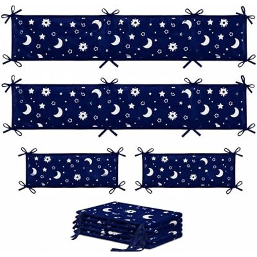 Full Surround Mesh Wall Padding Panels, 2 Long & 2 Short Panels (52" x 9.6" & 27" x 9.6"), Foldable Rail Covers with Tie Straps for Floor Beds, Stair Railings & Play Areas(Starry Night)