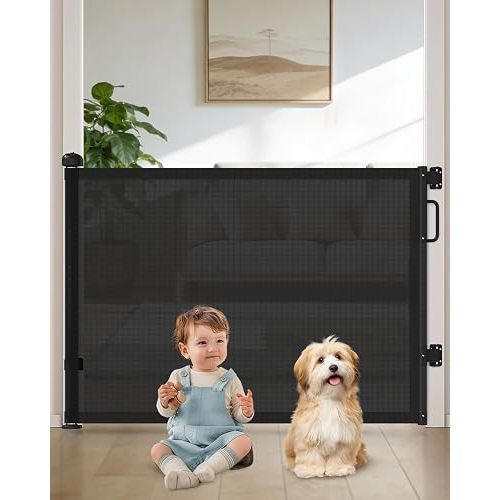 Retractable Baby Gates for Doorway, 58" Wide Mesh Dog Gate for Stair