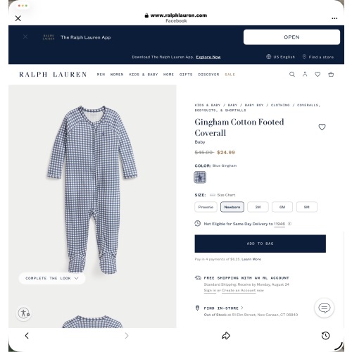 Gingham cotton footed coverall