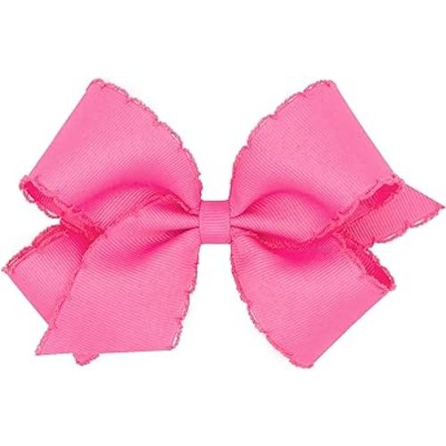 Wee Ones Girls' Classic Grosgrain Moonstitch Edge Hair Bow, No-Slip Hair Clip, Handmade, Hot Pink, Medium