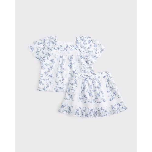 toddler pleated lace-trim top and skort set