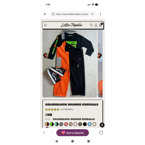 Colorblock Orange Overalls | Little Trouble