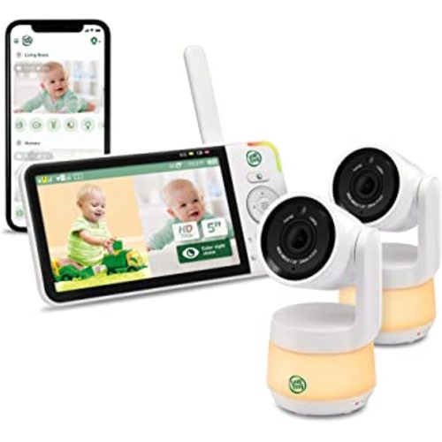 LeapFrog LF925-2HD 1080p WiFi Remote Access 360 Degree Pan & Tilt 2 Camera Video Baby Monitor with 5” High Definition 720p Display, Night Light, Color Night Vision (White) One Size