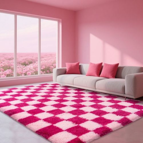 LOVEVOOK Checkered Rugs for Living Room, 5x7ft Area Rugs Non-Slip Shag Fluffy Plush Soft Rug, Carpet for Bedroom, Dorm Home Decor Aesthetic