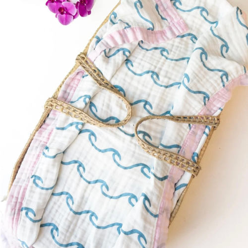 Endless Wave – Pink Trim | 6-Layer Organic Bamboo Muslin Baby Blanket – Coca + B.