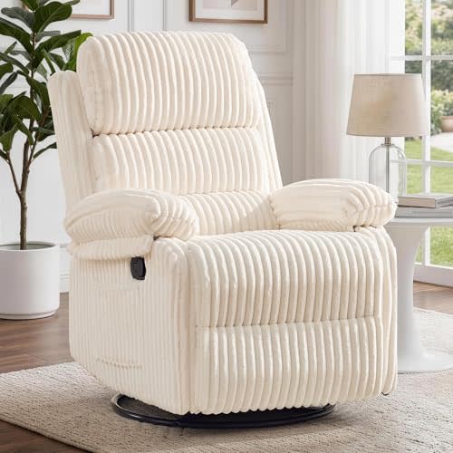 Korser Rocking Recliner Chair, Nursery Rocker Chair for Adults, Small Recliners for Small Spaces, Swivel Rocker Recliner with Cushion, Upholstered Rocking Chairs for Living Room, RV, Corduroy