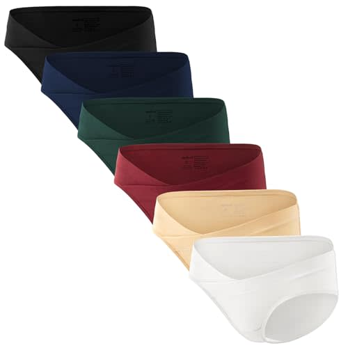 Angelhood 6 Pack Womens Cotton Maternity Underwear,Healthy Maternity Pregnancy Panties Postpartum Mother Under Bump Underwear