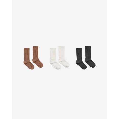 Ribbed Socks || Cedar / Ivory / Black