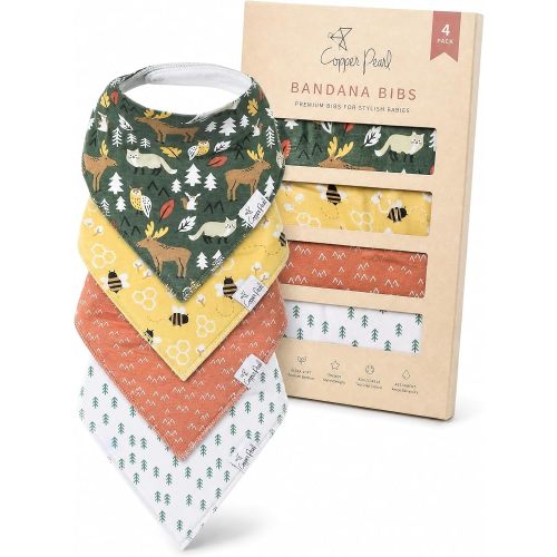 Copper Pearl Baby Bibs for Baby Boy or Girl – Bandana Drool Bibs for Teething, Absorbent Bibs for Eating, Newborn to Toddler, 4 Pack, Atwood
