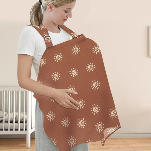 UHINOOS Nursing Cover for Mom Breastfeeding, Baby Privacy Nursing Covers Up Breathable Cotton with Ajustable Hoop for Mother (Brown)