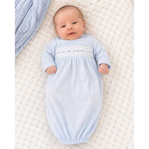 Smocked Layette Baby Gown in Blue - soft cotton, baby boy, Baby Gift, Coming home from hospital outfit, smocked baby outfit 500 *F