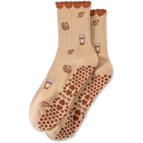Cute Pilates Socks with Grips for Women Ruffle Grippy Socks for Yoga Hospital Elderly
