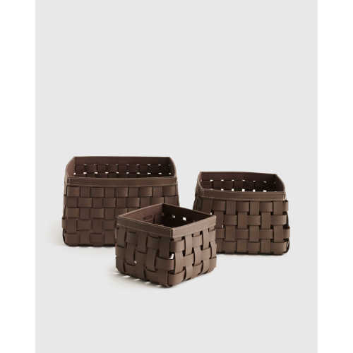 Woven Leather Baskets (Set of 3) in Brown