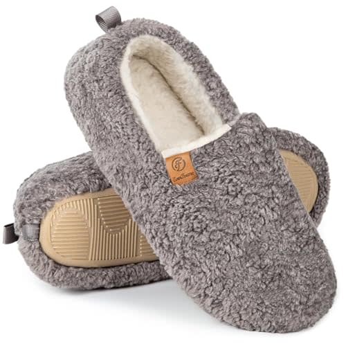 EverFoams Womens Soft Curly Slippers Memory Foam Lightweight House Shoes | Birthday Gift, Machine Washable, Anti-slip Sole, Polar Fleece Lining, Skin-Friendly, Cozy Loafer