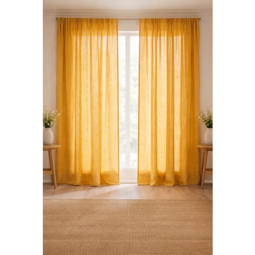Yellow Mustard Linen Tab Loops Curtains Window Panels Neutral Modern Drapes for Living Room Bedroom Custom Size various colours- rod pocket