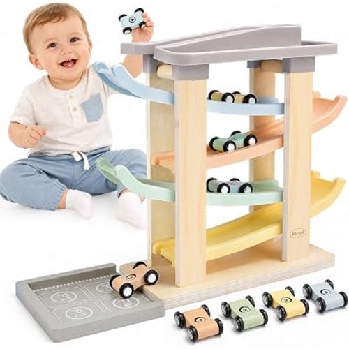 Joyreal Montessori Toddler Toys for 1+ Year Old Boys Girls Wooden Car Ramp