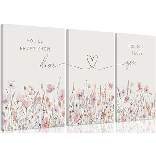 3Pcs Wildflower Nursery Canvas Wall Art Flower Botanical Sentence Poster Painting Picture Wall Decor Boho Girl Nurseries Print Artwork for Nursery Baby Room Living Room Bedroom Home Decoration16x24in