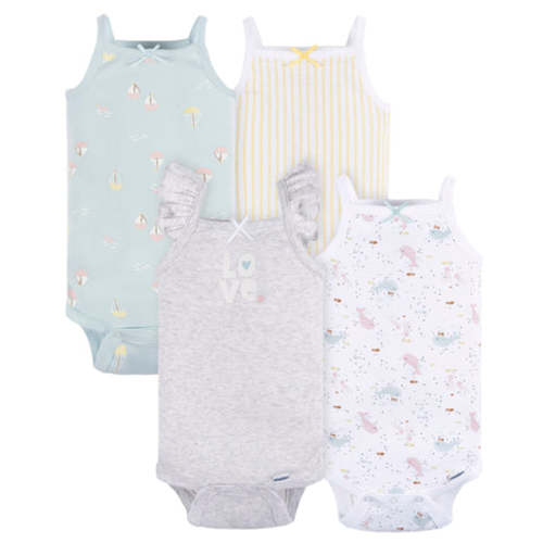 4-Pack Baby Girls Seaside Sleeveless Onesies® Bodysuits 6-9M
