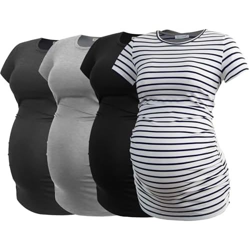 Smallshow Women's 4 Pack Maternity Shirts Short Sleeve Pregnancy Tops Clothes