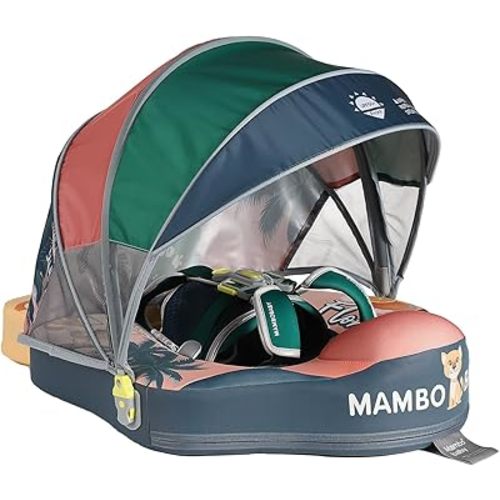 Mambobaby No-Flip Baby Pool Float with Canopy & Tail Non-Inflatable Swim Float for Infants, Pearl-Foam, UPF 50+ & Adjustable Safety Five-Way Harness, Skin-Friendly for Boys Girls 3-24 Months