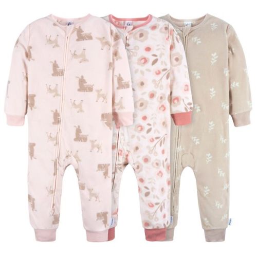Gerber Baby Girls' Footless Fleece Pajamas, 3-Pack, Pink Deer, 12 Months