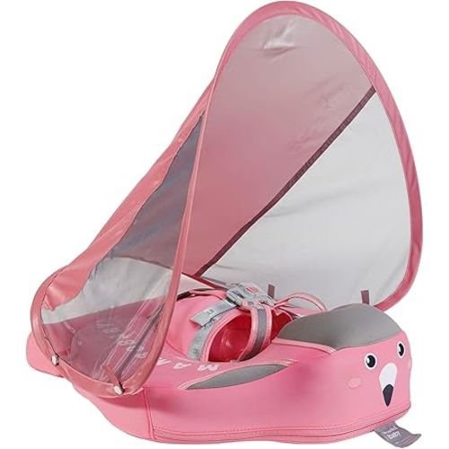 Mambobaby Baby Float with Canopy for Pool,Infant Toddler Swim Float for Outdoor, UPF 50+ Sun Protection Solid Pearl-Foam Soft Skin-Friendly Fabric Material Baby Boat Float 3-24 Months