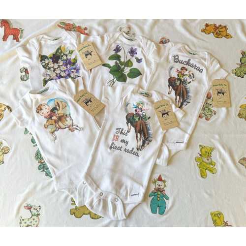 Retro Baby One Piece Bodysuit. Short Sleeves and Snap Bottom. Vintage Graphics. Infant Clothing. 0-3m. RTS SALE