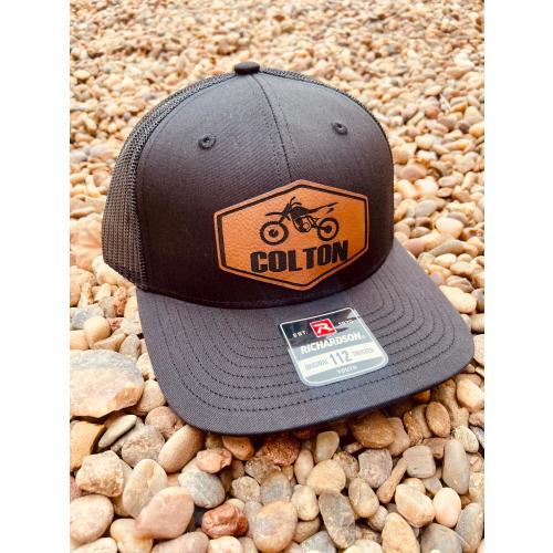 Kids Name Personalized Hat, Dirt Bike Hat, Personalized Motocross Boys Hat, Youth Custom Hat, Leather Patch Hat, Richardson 112, SnapBack,