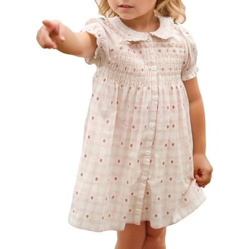 Twoflower Baby Girls Long Sleeve Smocking Clothing Toddler Fall Floral Smocked Dress Vintage Dresses for Christmas Birthday