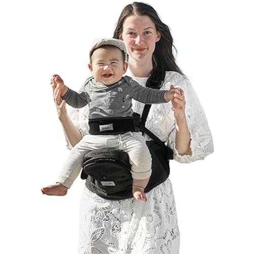 Baby Hip Carrier, GROWNSY Supportive Hip Carrier with Safety Belt for Baby Toddler Up to 50lbs, Large Capacity Pockets, Adjustable Waistband for Different People, Black