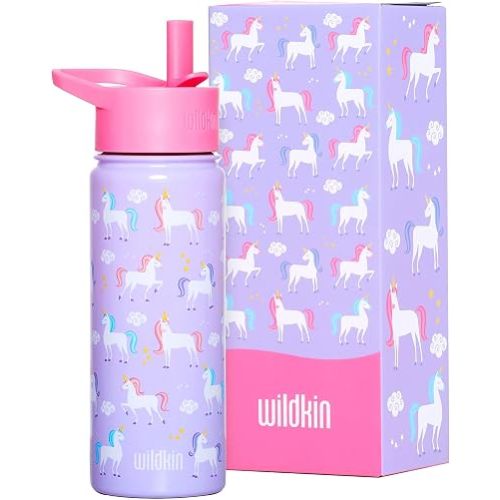 Wildkin Kids Stainless Steel Water Bottle, 18oz, Unicorn